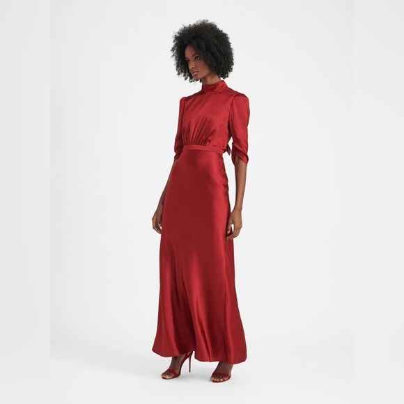 New! SALONI Adele Red Silk-Satin Maxi Dress With Open Back Ties ♥️ size 8 - Picture 5 of 16